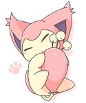  ambiguous_gender eyes_closed feral footprint hi_res holding_tail looking_aside multicolored_body nintendo pawprint pink_body pok&eacute;mon pok&eacute;mon_(species) simple_background skitty solo tail_hug two_tone_body video_games white_background white_body ちゃば 