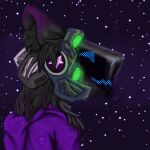  anthro cyberpunk hi_res light machine male protogen side_view sky solo star starry_sky technology theslimedragon visor 