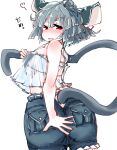  absurd_res ahoge animal_humanoid bikini bikini_top blush bottomwear breasts butt clothed clothing cutoffs denim denim_clothing female grey_hair hair hi_res humanoid looking_back mammal mammal_humanoid mouse_humanoid murid murid_humanoid murine murine_humanoid nazrin open_mouth rear_view red_eyes rodent rodent_humanoid sabitare short_hair shorts side_boob small_breasts solo swimwear touhou translucent translucent_clothing video_games 