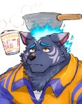  aidemcc anthro blue_fire colored_fire cooking cooking_pot fire flaming_hair flaming_mane food furlong_(live-a-hero) hi_res humor hyaenid lifewonders live-a-hero male mammal noodles pseudo_hair pseudo_mane ramen video_games 