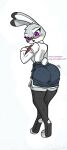  anthro big_butt blush book bottomwear butt clothing disney eyewear female glasses hi_res judy_hopps legwear miniskirt pace-maker secretary secretary_hopps skirt solo stockings thick_thighs zootopia 