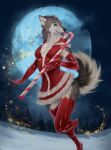 anthro canid canine canis christmas christmas_clothing clothing conditional_dnp domestic_dog female hi_res holidays husky latex latex_(artist) mammal nordic_sled_dog rubber solo spitz suit 