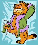  2022 anthro bottomless clothed clothing domestic_cat english_text erection exhibitionism felid feline felis fur garfield_(series) garfield_the_cat genitals hi_res looking_at_viewer male mammal naughty_face onomatopoeia orange_body orange_fur orange_penis partially_clothed penis presenting pubes robe sensual smile smirk solo sound_effects standing text the-alfie-incorporated two_tone_tail 