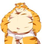  0119_muu 2022 anthro belly blush bulge clothing felid humanoid_hands kemono male mammal moobs navel nipples overweight overweight_male pantherine simple_background solo tiger underwear white_background 