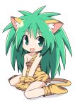  1girl :d animal_ear_fluff animal_ears animal_hands animal_print bare_shoulders cham_cham commentary_request gloves green_eyes green_hair highres osaragi_mitama paw_gloves paw_shoes print_gloves samurai_spirits single_strap smile solo tail tiger_ears tiger_girl tiger_print tiger_tail yellow_gloves 