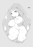  2018 absurd_res big_breasts blush breasts female grey_background hi_res holding_breast looking_at_viewer mawile navel nintendo nude pok&eacute;mon pok&eacute;mon_(species) simple_background solo thick_thighs unp video_games 
