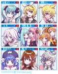  1boy 6+girls absurdres ahoge anon_(vocaloid) aqua_eyes aqua_hair aqua_necktie artist_name bangs bare_shoulders black_collar black_jacket black_shirt black_sleeves blonde_hair blue_hair blue_ribbon blunt_bangs bow braid brown_hair cevio collar collared_shirt commentary detached_sleeves eel_hat feather_hair_ornament feathers fingerless_gloves gloves grey_hair grey_shirt hair_bow hair_ornament hair_ribbon hair_rings hairband hairclip half_gloves hand_up hatsune_miku headphones highres ia_(vocaloid) index_finger_raised jacket japanese_clothes kagamine_len kagamine_rin kanon_(vocaloid) kotonoha_akane kotonoha_aoi large_hat light_blue_hair long_hair looking_at_viewer luo_tianyi medium_hair multiple_girls muta necktie nonkomu_(furiten5553) off-shoulder_shirt off_shoulder open_mouth orange_hair otomachi_una pendant_choker pink_hair purple_headwear red_eyes red_necktie red_ribbon ribbon sailor_collar shirt short_hair short_ponytail shoulder_tattoo siblings side-by-side sidelocks sideways_glance sisters sleeveless sleeveless_shirt smile spaghetti_strap spiked_hair swept_bangs tattoo translated treble_clef twins twintails twitter_username v vocaloid voiceroid vsinger waving white_bow white_shirt window_(computing) yan_xi 