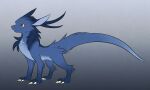  3_claws 3_toes blue_body blue_fur blue_hair claws dragon feet feral fur fur_markings furred_dragon giru giru_(artist) hair horn male markings multicolored_body multicolored_fur orange_eyes quadruped solo toes two_tone_body two_tone_fur 