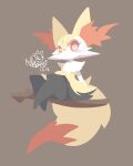  2021 :3 ambiguous_gender anthro black_body black_fur blush blush_stickers braixen brown_back canid canine fox full-length_portrait fur hi_res inner_ear_fluff mammal nintendo nyaswitchnya orange_eyes pok&eacute;mon pok&eacute;mon_(species) portrait riding solo spiral_eyes stick tuft video_games white_body white_fur yellow_body yellow_fur 