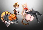  2022 animal_humanoid anthro arknights black_body blonde_hair bodypaint breasts brush butt camel_toe clothing duo eyewear felid felid_humanoid female fur glasses gloves green_eyes hair hand_on_breast handwear hi_res holding_object humanoid hypergryph inner_ear_fluff jkama laugh legwear long_hair looking_at_viewer mammal mammal_humanoid multicolored_body multicolored_fur multicolored_hair open_mouth orange_body orange_fur orange_hair paintbrush painted_butt pantherine short_hair studio_montagne swire_(arknights) tiger tuft video_games waaifu_(arknights) white_body white_fur white_hair 