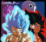  4boys black_hair blue_eyes blue_hair dragon_ball dragon_ball_heroes earrings fenyon gogeta highres hit_(dragon_ball) jewelry jiren metamoran_vest monkey_boy multiple_boys potara_earrings red_fur saiyan spiked_hair super_saiyan super_saiyan_4 super_saiyan_blue vegetto vegetto_(xeno) 