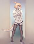  2022 anthro breasts clothed clothing dinosaur eyewear female glasses goodbye_volcano_high green_eyes hadrosaurid hair hi_res legwear looking_at_viewer masturbation nipples open_mouth ornithischian parasaurolophus partially_clothed patecko reptile scalie snoot_game_(fan_game) solo stockings underwear underwear_down 