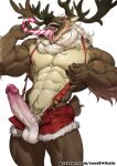  2021 abs anthro antlers big_bulge biped bodily_fluids braided_hair brown_body brown_fur bulge candy candy_cane candy_cane_in_mouth capreoline cervid dessert digital_media_(artwork) ear_piercing ear_ring food fur genitals hair hi_res horn looking_at_viewer male mammal multicolored_body multicolored_fur muscular muscular_anthro muscular_male neck_tuft nesskain nipple_fetish nipple_piercing nipple_pinch nipple_play nipple_ring nipples open_mouth open_smile pecs penis piercing pinch pubes reindeer saliva simple_background smile solo suspenders tan_body tan_fur tongue tongue_out tuft vein veiny_penis white_background white_hair 