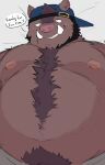  2022 absurd_res anthro belly blush brown_body brown_fur clothing fugofuga fur hat headgear headwear hi_res kemono lying male mammal moobs nipples overweight overweight_male police_hat polidog_patrol solo suid suina sus_(pig) video_games whitebeast20 wild_boar 