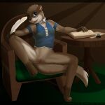  1:1 2016 akima_(eddiew) anthro armband armchair armwear bedroom_eyes biped blue_armband blue_armwear blue_clothing blue_eyes book bottle bottomless breasts brown_body brown_fur butt camel_toe chair claws clitoral_hood clitoris clitoris_outline clothed clothing collared_shirt digital_media_(artwork) dress_shirt dust dust_particles eddiew english_text eyebrows eyelashes eyewear feet female fingers flat_chested fur furniture genitals glasses glistening glistening_eyes green_furniture half_naked head_tuft ink ink_bottle inkwell light light_beam looking_at_viewer loose_feather lutrine mammal mustelid narrowed_eyes nipples on_armchair open_book open_mouth open_smile pink_inner_ear pinup pose pussy quill round_glasses seat seductive shirt signature simple_background sitting smile solo spread_legs spreading sun_rays sunbeam sunlight table tan_body tan_fur text thick_tail tiptoes tongue topwear tuft 