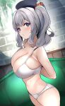  1girl :o absurdres blue_eyes bra breasts cleavage enishi96 hat highres kantai_collection kashima_(kancolle) large_breasts looking_at_viewer navel panties solo thighs twintails underwear white_bra white_hair white_panties 
