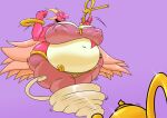  absurd_res anthro belly big_belly big_breasts braclets breasts clothed clothing confident curvy_figure dragon duel_monster feathered_wings feathers female genie heartlandraco hi_res horn huge_breasts huge_hips hyper hyper_belly magic_lamp markings multicolored_body navel nipple_outline overweight overweight_anthro overweight_female pink_body shinysteel slightly_chubby solo teeth tornado voluptuous white_body wind-up_key wings yu-gi-oh 