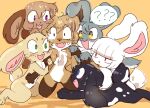  ? anthro averi_(fiddleafox) black_body black_fur blue_eyes bodily_fluids brown_body brown_fur brown_hair buckteeth canid canine cute_fangs female fiddleafox floppy_ears fox fur green_eyes grey_body grey_fur group hair kneeling lagomorph leporid looking_at_viewer male mammal nervous nude open_mouth open_smile purple_eyes rabbit red_eyes simple_background smile surrounded sweat teeth thought_bubble white_body white_fur white_hair 