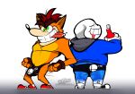 2019 activision animated_skeleton anterior_nasal_aperture anthro bandicoot bite biting_own_tongue blue_butt bone brown_clothing brown_gloves brown_handwear bulge butt chest_tuft clothed clothing crash_bandicoot crash_bandicoot_(series) crossover duo eyes_closed fingerless_gloves food footwear fur genital_outline gloves green_eyes grin handwear hi_res hoodie humanoid ketchup male mammal marsupial motion_lines orange_body orange_fur penis_outline red_clothing red_footwear red_shoes sans_(undertale) self_bite shoes simple_background skeleton smile standing teeth thong tongue tongue_bite tongue_out topless topwear torquewintress tuft undead undertale undertale_(series) underwear video_games white_background 