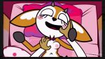  aggressive_retsuko animated antelope anthro bite bovid breast_grab breasts canaryprimary chief_komiya duo female gazelle hand_on_breast herpestid hooves horn male male/female mammal meerkat on_model open_mouth pillow sanrio smile tsunoda 