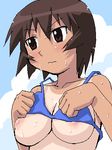  azumanga_daiou bikini breasts brown_hair kagura lowres nipple_slip nipples oekaki swimsuit 