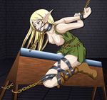  ball_gag bdsm blonde_hair blush bondage bound breasts chains collar deedlit elf gag green_eyes highres long_hair pointy_ears record_of_lodoss_war sougen_ichiba torn_clothes wooden_horse 