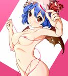  bat_wings blue_hair breasts hat large_breasts nipples nude pussy red_eyes red_string remilia_scarlet reri short_hair solo string touhou wings 