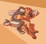  anthro biped briefs canid canine canis clothing cuddling duo felid furvidd hi_res lion lying male male/male mammal on_side pantherine romantic romantic_couple sleeping spooning underwear wolf 