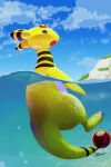  :o absurdres afloat ampharos cloud commentary_request day from_side full_body highres ocean open_mouth outdoors partially_underwater_shot pokemon signature sky water zigrock 