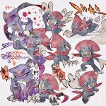  !? :3 absurdres blush_stickers chest_jewel claws fangs fighting_stance forehead_jewel highres open_mouth pokemon pokemon_(creature) sizma sliding smile sneasler squatting tail weavile 