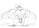  2021 abs ace_(lilo_and_stitch) alien antennae_(anatomy) anthro berserker black_and_white bulge cape clothing digital_drawing_(artwork) digital_media_(artwork) dipstick_antennae disney experiment_(lilo_and_stitch) genital_outline grin hands_on_hips hi_res lilo_and_stitch male monochrome multicolored_antennae muscular muscular_male nipples notched_ear pecs penis_outline pose simple_background sketch smile solo speedo standing swimwear thick_thighs white_background 
