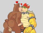  &lt;3 2021 anthro areola backsack balls banjo-kazooie banjo_(banjo-kazooie) belly big_butt biped bodily_fluids bowser brown_body brown_fur butt clothed clothed/nude clothing crossover duo erection erection_under_clothing eyes_closed french_kissing fur genitals hand_on_bulge kissing koopa male male/male mammal mario_bros nintendo nipples nude penis perineum rareware roolthelion saliva scalie shell standing underwear ursid video_games yellow_body 