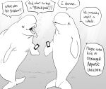  2boys absurdres animal bb_(baalbuddy) cellphone english_commentary english_text greyscale highres monochrome multiple_boys ocean open_mouth original phone phone_screen simple_background smartphone speech_bubble talking_animal underwater whale white_background 