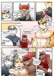  absurd_res anthro boss_(gym_pals) canid canine canis clothed clothing comic ear_piercing facial_piercing felid gesture gym_pals h155296 hi_res lip_piercing male mammal myosotis_(gym_pals) nipple_piercing nipples pal_(gym_pals) pantherine piercing selfie thumbs_up tiger topless wolf 