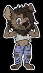  &lt;3 &lt;3_eyes aleks_(toothandscale) anthro barefoot biceps black_background black_nose bottomwear brown_body brown_fur brown_hair clawed_toes clothing colrin_(artist) crop_top denim denim_clothing digital_media_(artwork) digitigrade feet female flexing_bicep flexing_both_biceps fur gloves_(marking) hair hyaenid jeans mammal mane mane_hair markings navel outline pants shirt simple_background smile snaggle_tooth solo spots spotted_body spotted_fur spotted_hyena spotted_markings tomboy topwear torn_bottomwear torn_clothing torn_jeans torn_pants white_outline 