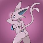  anthro big_breasts bikini breasts butt clothing eeveelution espeon female fur long_tail nintendo pok&eacute;mon pok&eacute;mon_(species) poraka7 purple_body purple_fur side_boob solo swimwear thick_thighs video_games 