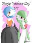  2021 absurd_res blue_hair cobra0281 duo english_text female gardevoir green_hair hair hi_res humanoid looking_at_viewer mega_evolution nintendo not_furry open_mouth orange_eyes pok&eacute;mon pok&eacute;mon_(species) red_eyes shiny_pok&eacute;mon simple_background smile text video_games white_background 