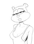  2020 anthro black_and_white breasts buckteeth cleavage clothed clothing female half-closed_eyes half-length_portrait looking_at_viewer mammal monochrome narrowed_eyes nickelodeon nipple_slip portrait rodent sandy_cheeks saransaran sciurid shirt sketch solo spongebob_squarepants tank_top teeth topwear tree_squirrel 