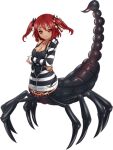  arthropod_girl artist_request bangs black_bow black_sclera black_tank_top bow breasts carapace cleavage colored_sclera crossed_arms dark-skinned_female dark_skin extra_eyes full_body hair_between_eyes hair_bow hair_ornament jacket jewelry medium_breasts medium_hair monster_musume_no_iru_nichijou monster_musume_no_iru_nichijou_online necklace official_art red_eyes red_hair ring scorpion_girl striped striped_jacket tank_top taur tito_(monster_musume) transparent_background twintails 