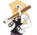 2020 anatid anseriform anthro avian beak bird bracelet breasts cleavage clothed clothing dingo_pictures duck female fully_clothed hair hair_over_eye hand_on_hip holding_bat holding_melee_weapon holding_object holding_weapon jewelry looking_at_viewer melee_weapon one_eye_obstructed punk saransaran solo spiked_bracelet spiked_clothing spikes tattoo weapon 