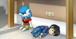  2022 baterco black_hair blue_hair damage detailed_background doll female gardevoir hair hi_res human humanoid lucinda_(baterco) lying_on_ground male mammal nintendo not_furry orange_eyes pok&eacute;mon pok&eacute;mon_(species) ragged_clothing sad spider_web video_games 