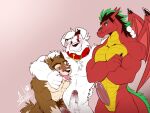  american_dragon:_jake_long anthro balls balto balto_(film) black_hair blush bodily_fluids brown_body brown_fur canid canine canis claws collar disney domestic_dog dragon fur genital_fluids genitals green_hair hair humanoid_genitalia humanoid_penis jake_long krypto krypto_the_superdog male male/male mammal multicolored_hair nude oleola123 one_eye_closed orange_eyes penis pink_background precum pubes red_body red_scales scales scar simple_background slit smile two_tone_hair universal_studios white_body white_fur wolf yellow_scaless yellow_sclera 