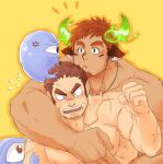  &gt;_&lt; 2boys anger_vein animal_ears bara blush brown_eyes brown_hair completely_nude couple cow_boy cow_ears cow_horns dark-skinned_male dark_skin embarrassed eye_black facial_hair fiery_horns forked_eyebrows glowing_horns goatee grabbing gunzo_(housamo) horns large_pectorals male_focus mature_male multiple_boys muscular muscular_male nude pectoral_grab pectorals pole2walker2 short_hair sideburns spiked_hair spirit sweatdrop thick_eyebrows third-party_source tokyo_afterschool_summoners upper_body wakan_tanka yaoi 