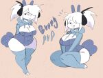  2022 anthro belly biped black_ears black_nose blue_clothing blue_hoodie blue_legwear blue_stockings blue_topwear breasts canid canine canis chubby_anthro chubby_female cleavage clothed clothing digital_media_(artwork) domestic_dog english_text fake_ears fake_rabbit_ears fake_tail female floppy_ears full-length_portrait fur hair hair_over_eye hands_behind_back hi_res hoodie legwear looking_aside mammal one_eye_obstructed open_mouth orange_background playboy_bunny portrait puppychan puppychan48 raised_clothing raised_hoodie raised_topwear simple_background sitting solo standing stockings text topwear white_body white_fur white_hair 