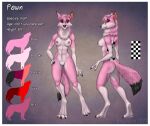  breasts brushfire canid canine canis claws dipstick_tail exposed_breasts female fur genitals mammal markings model_sheet nipples pink pink_body pink_fur pink_nipples pussy tail_markings wolf 