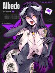  1girl absurdres albedo_(overlord) blush breasts cleavage defaultz demon_girl demon_horns demon_wings highres horns large_breasts long_hair looking_at_viewer nipples open_mouth overlord_(maruyama) revealing_clothes smile tattoo white_horns wings yellow_eyes 