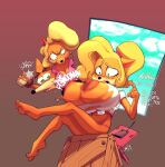  activision anthro bandicoot big_breasts box breast_expansion breasts cleavage clothed clothing coco_bandicoot container crash_bandicoot crash_bandicoot_(series) expansion female group huge_breasts male mammal marsupial nipples phone sixsidesofmyhead tawna_bandicoot thong underwear video_games wardrobe_malfunction 