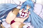  avian camel_toe clothing european_mythology feathered_wings feathers female greek_mythology harpy legwear lindaroze_(artist) lying monster_girl_(genre) monster_musume mythological_avian mythology on_back panties papi_(monster_musume) pillow raised_leg solo thigh_highs underwear vreasts wings 