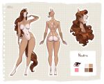  absurd_res breasts brown_hair butt dappled_fur equid equine featureless_breasts featureless_crotch female hair hi_res holivi hooves horse leg_markings long_hair mammal markings model_sheet nadira_(airheart) socks_(marking) solo 