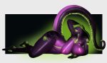  absurd_res areola big_breasts breasts cobra goldmikun green_eyes green_theme hi_res long_tail looking_at_viewer lounging lying nipples non-mammal_breasts nude purple_body purple_scales qhala ratherdevious reptile scales scalie snake story 